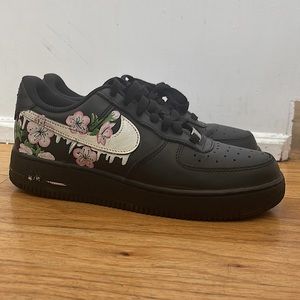 Custom, Hand Painted, Black Air Force 1s, slightly used